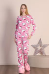 Hello Kitty Desenli Pembe Uzun Kol Pamuklu Pijama