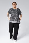 Leopar DesenYanları Yırtmaçlı Mevsimlik Kısa Kol Tshirt-GRİ