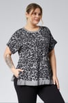 Leopar DesenYanları Yırtmaçlı Mevsimlik Kısa Kol Tshirt-GRİ