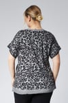 Leopar DesenYanları Yırtmaçlı Mevsimlik Kısa Kol Tshirt-GRİ