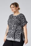 Leopar DesenYanları Yırtmaçlı Mevsimlik Kısa Kol Tshirt-GRİ