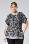 Leopar DesenYanları Yırtmaçlı Mevsimlik Kısa Kol Tshirt-GRİ