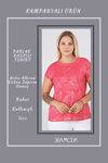 Parlak Yaprak Baskılı Tshirt-FUSYA