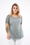 Reglan Kısa Kollu Kolu Dantelli Bluz-YEŞİL