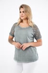 Reglan Kısa Kollu Kolu Dantelli Bluz-YEŞİL