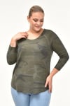 Reglan Kol Waffle Kumaş Kamuflaj Desen Sweat-HAKİ