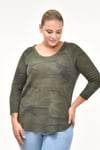 Reglan Kol Waffle Kumaş Kamuflaj Desen Sweat-HAKİ