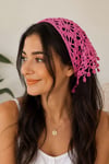 Tığ İşi El Örgüsü Bandana Bel Bandı-PEMBE