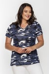 V Yaka Kamuflaj Desen Basic Tshirt-MAVİ