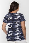 V Yaka Kamuflaj Desen Basic Tshirt-MAVİ