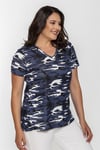 V Yaka Kamuflaj Desen Basic Tshirt-MAVİ