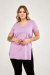 V Yaka Yırtmaçlı Basıc T-Shirt LILA