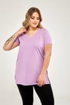 V Yaka Yırtmaçlı Basıc T-Shirt LILA