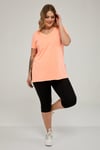 V Yaka Yırtmaçlı Basic Tshirt-NEON ORANJ