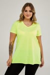 V Yaka Yırtmaçlı Basic Tshirt-NEON SARI