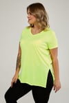 V Yaka Yırtmaçlı Basic Tshirt-NEON SARI