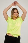 V Yaka Yırtmaçlı Basic Tshirt-NEON SARI