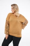 Waffle Kumaş Kolu Dantelli Sweat-HARDAL