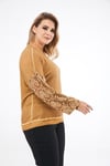 Waffle Kumaş Kolu Dantelli Sweat-HARDAL