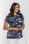 Yuvarlak Yaka Kamuflaj Desen Basic Tshirt-MAVİ