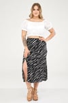Zebra Desen Yırtmaçlı Etek-SİYAH 