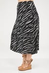 Zebra Desen Yırtmaçlı Etek-SİYAH 