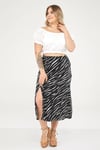 Zebra Desen Yırtmaçlı Etek-SİYAH 