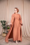 2'li Takım Keten Abaya - Taba