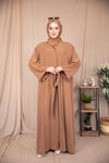İnci Şeritli Abaya - Vizon