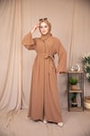 İnci Şeritli Abaya - Vizon