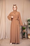 İnci Şeritli Abaya - Vizon