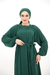 Yaka Büzgülü Elbise - Çimen Yeşili