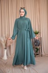 Yaka Büzgülü Elbise - Mint Yeşili 