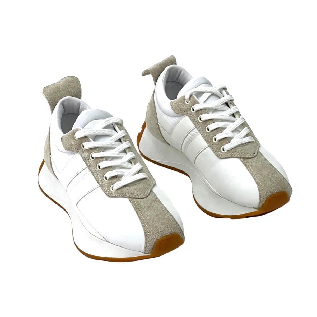 Beyaz 3 Cm  Tabanlı Bağcıklı Spor Ayakkabı