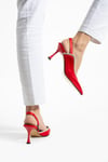 Taş Detaylı Saten Rahat Stiletto
