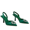 Yeşil Saten 9 Cm Topuklu Bantlı Stiletto