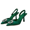 Yeşil Saten 9 Cm Topuklu Bantlı Stiletto