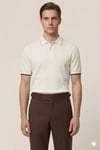 Ekru Slim Fit Polo Yaka Kısa Kollu Erkek Triko T-Shirt