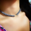 Choker Model Küp Detay Gri Damalı Fimo Kolye 