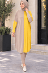 çift renkli basic tunik hardal vizon