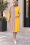 çift renkli basic tunik hardal vizon