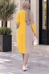 çift renkli basic tunik hardal vizon