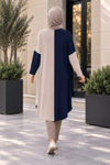 çift renkli basic tunik lacivert vizon