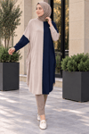 çift renkli basic tunik lacivert vizon