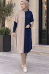 çift renkli basic tunik lacivert vizon