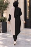 çift renkli basic tunik siyah vizon