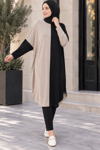 çift renkli basic tunik siyah vizon