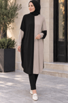 çift renkli basic tunik siyah vizon