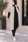 çift renkli basic tunik siyah vizon