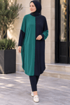 çift renkli basic tunik siyah zümrüt